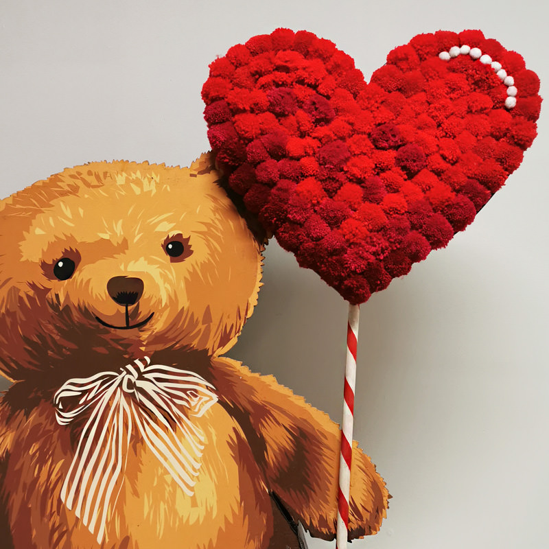 FOR SALE Wooden Bear Cutout and Pom-pom Heart  3